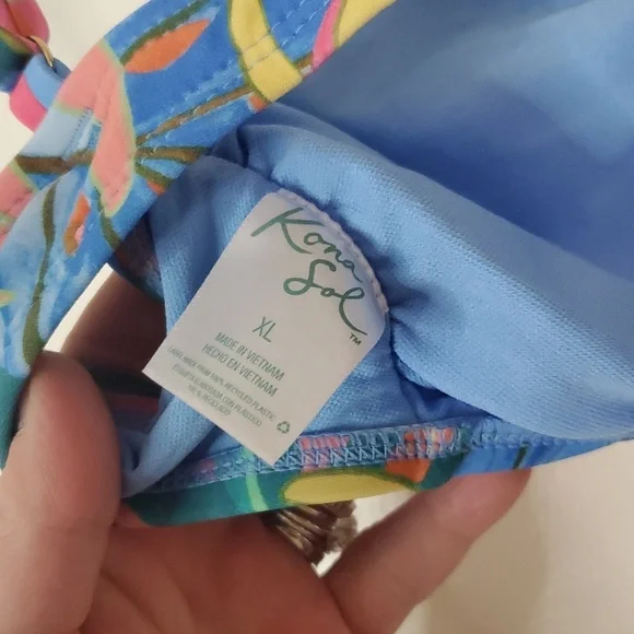 Kona Sol Bright Floral Bikini Size Extra Large High-Rise Bottoms Tie Top - Picture 4 of 12